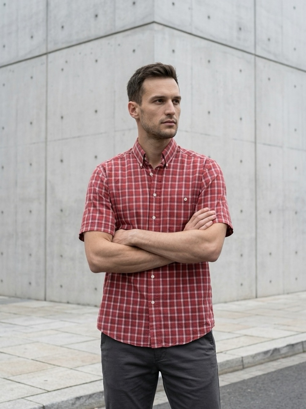Towncraft Red Plaid Short-Sleeve Button-Down Shirt